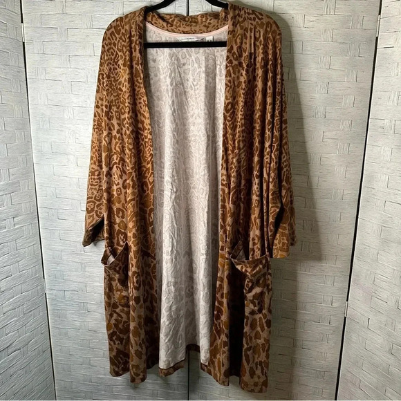 Isaac Mizrahi, leopard print robe, casual animal, print, soft evening plus size - Picture 1 of 8